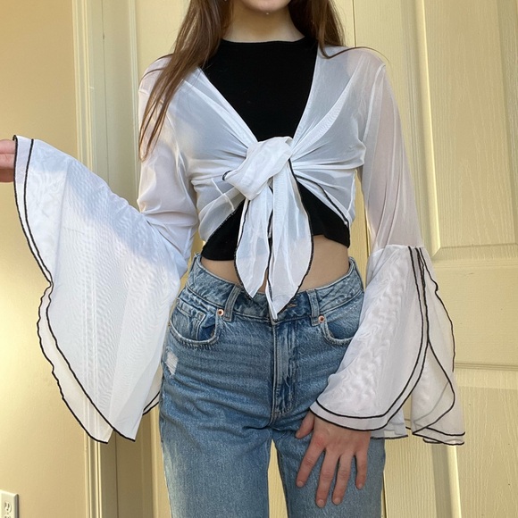 Mesh Boho Bell Sleeve Wrap Top/ Swim cover - Picture 3 of 3